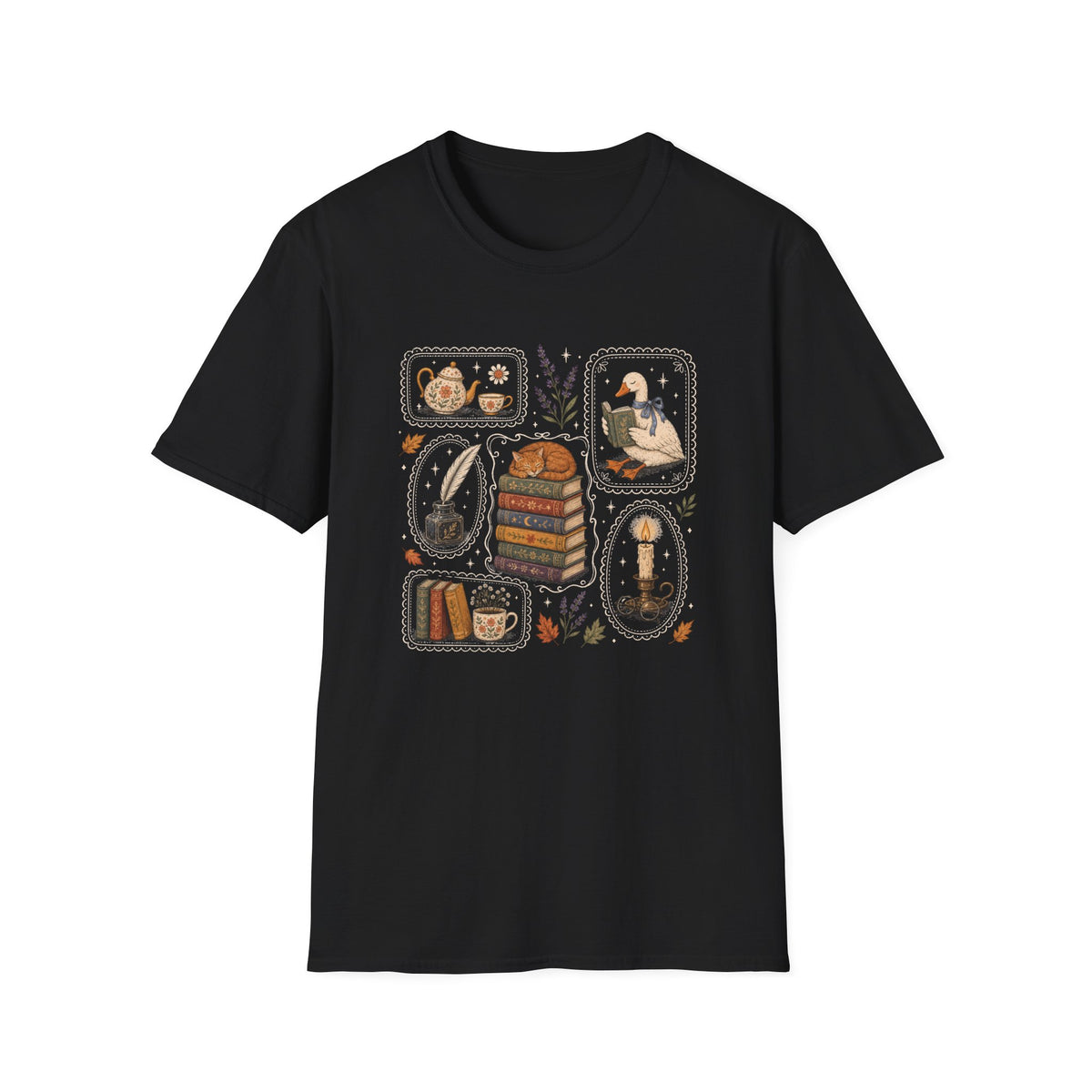 Book Stamp Goose Design T-Shirt