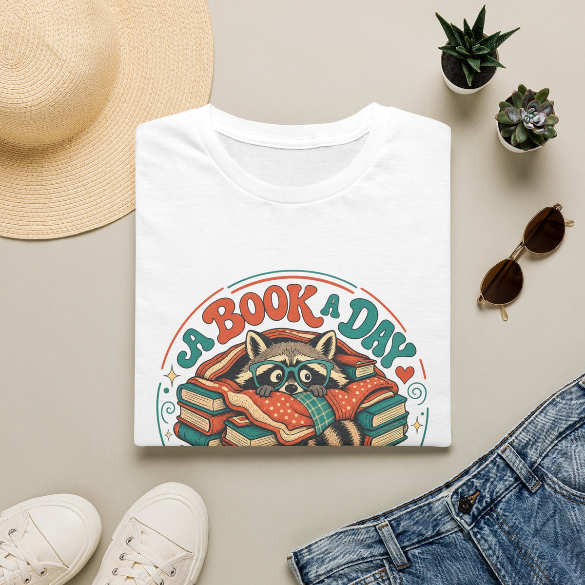 Book A Day Keeps Reality Away Raccoon T-Shirt