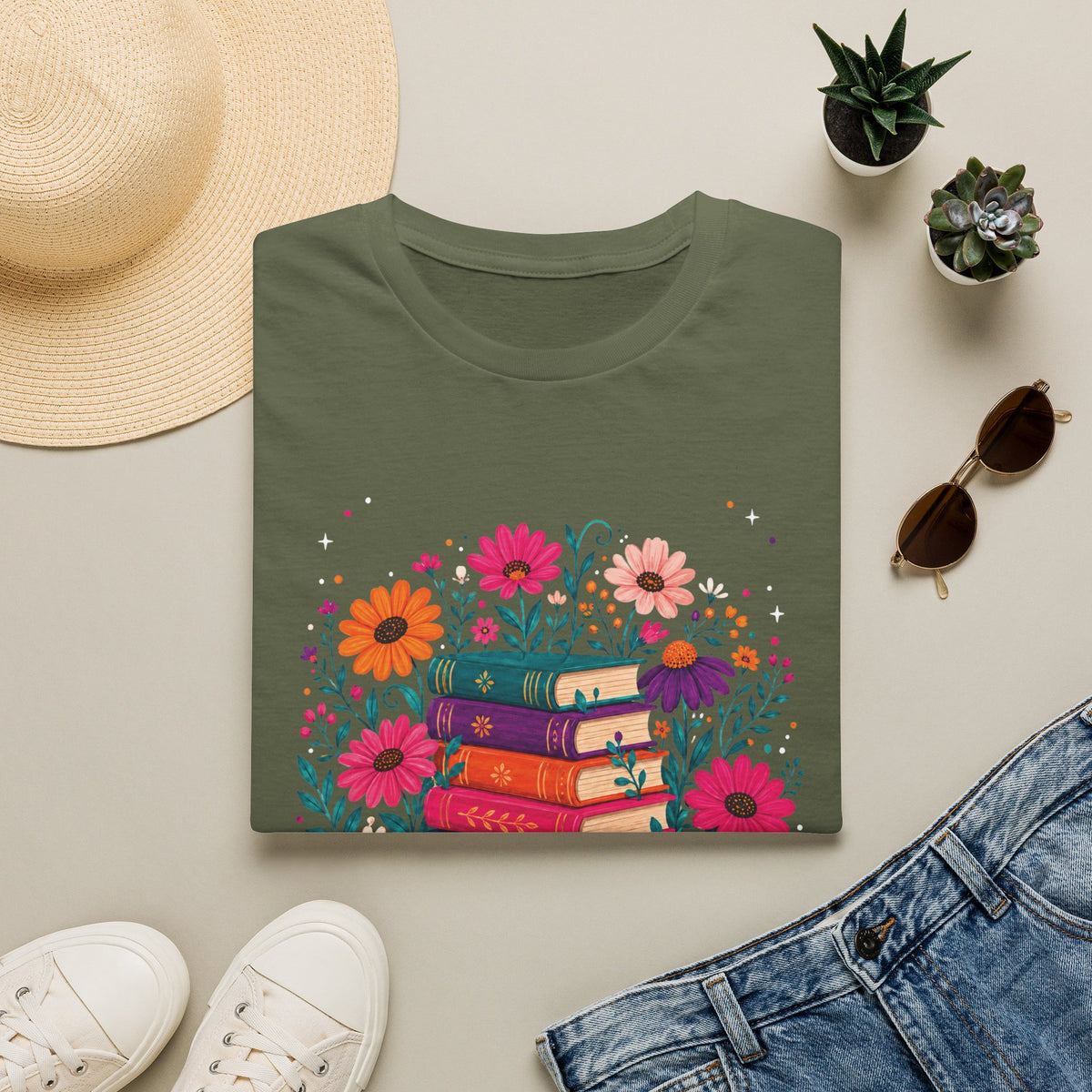 Boho Floral Book Stack T-Shirt