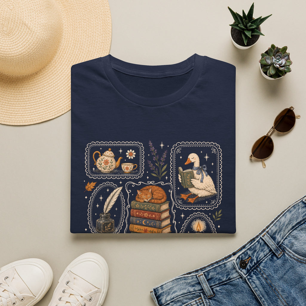 Book Stamp Goose Design T-Shirt