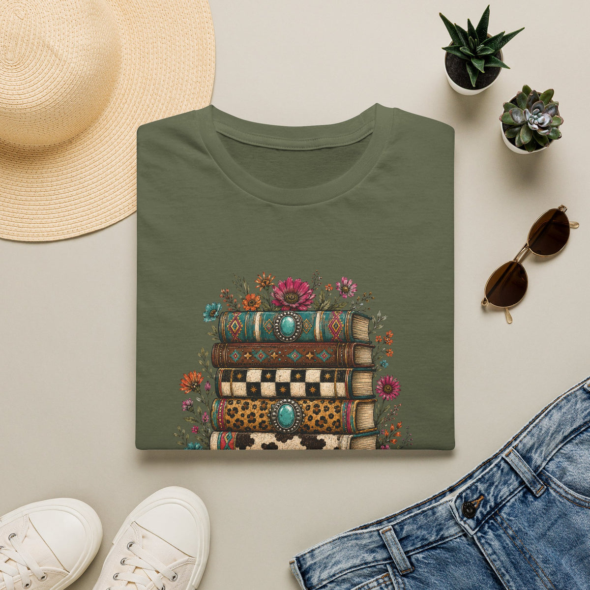 Book Stack Western Print T-Shirt