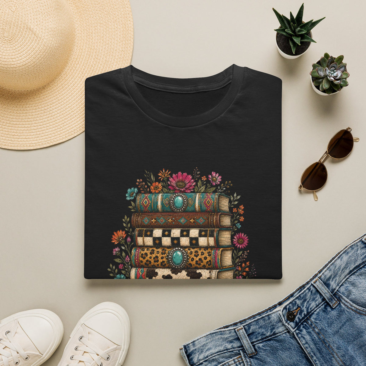 Book Stack Western Print T-Shirt