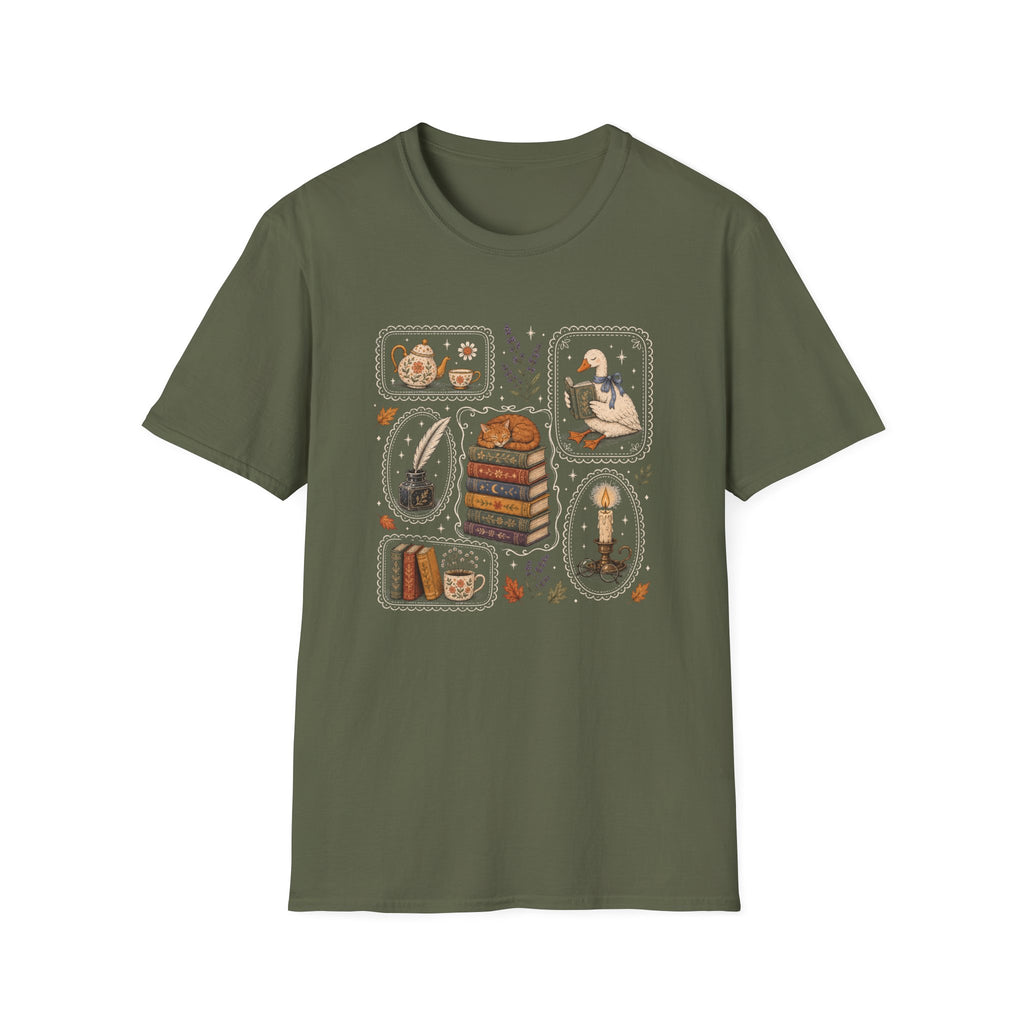 Book Stamp Goose Design T-Shirt