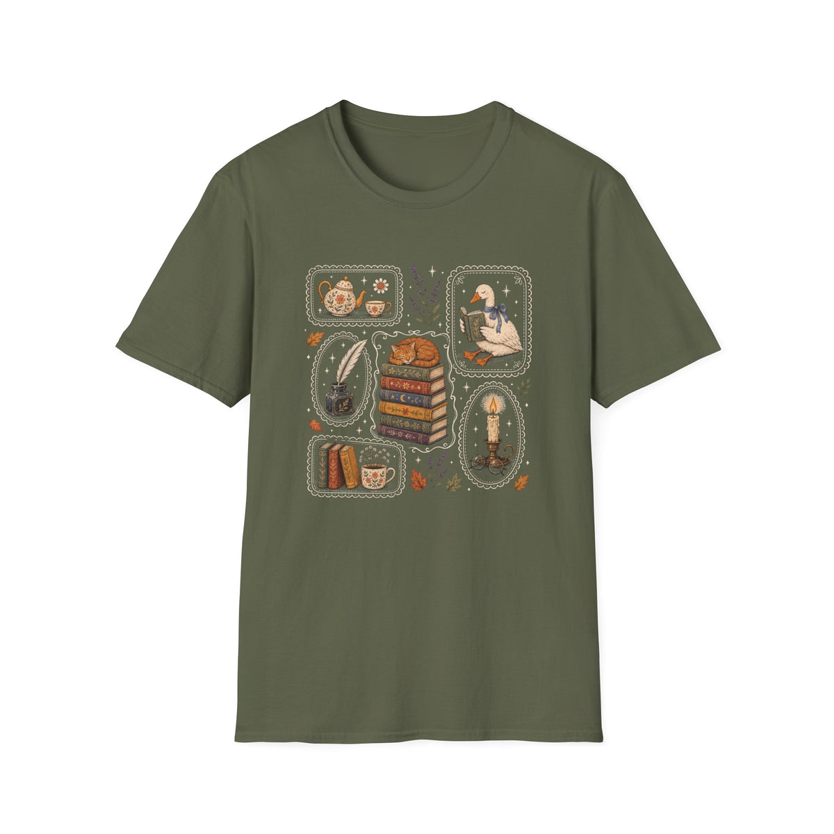 Book Stamp Goose Design T-Shirt