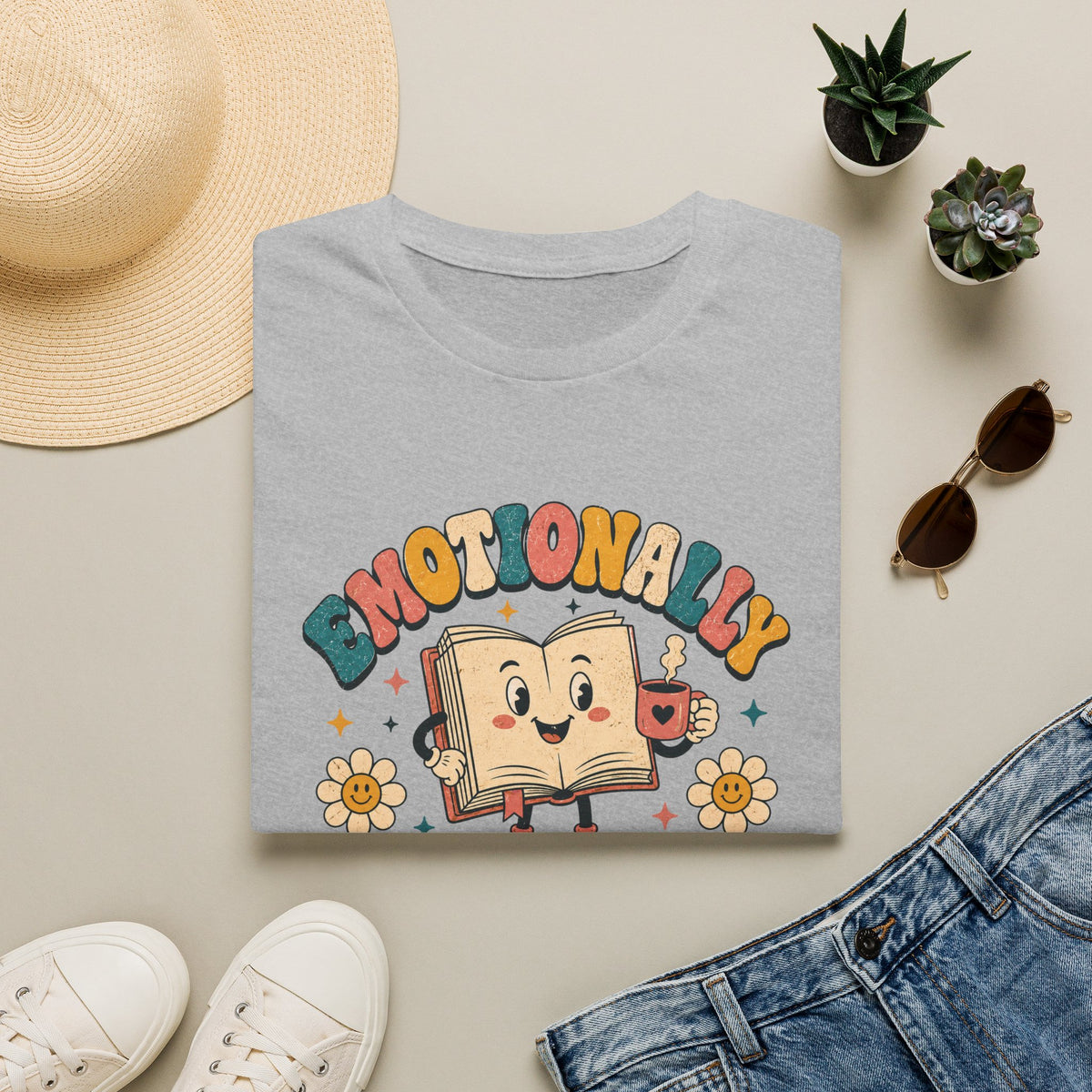 Emotionally Booked Retro Book Character T-Shirt