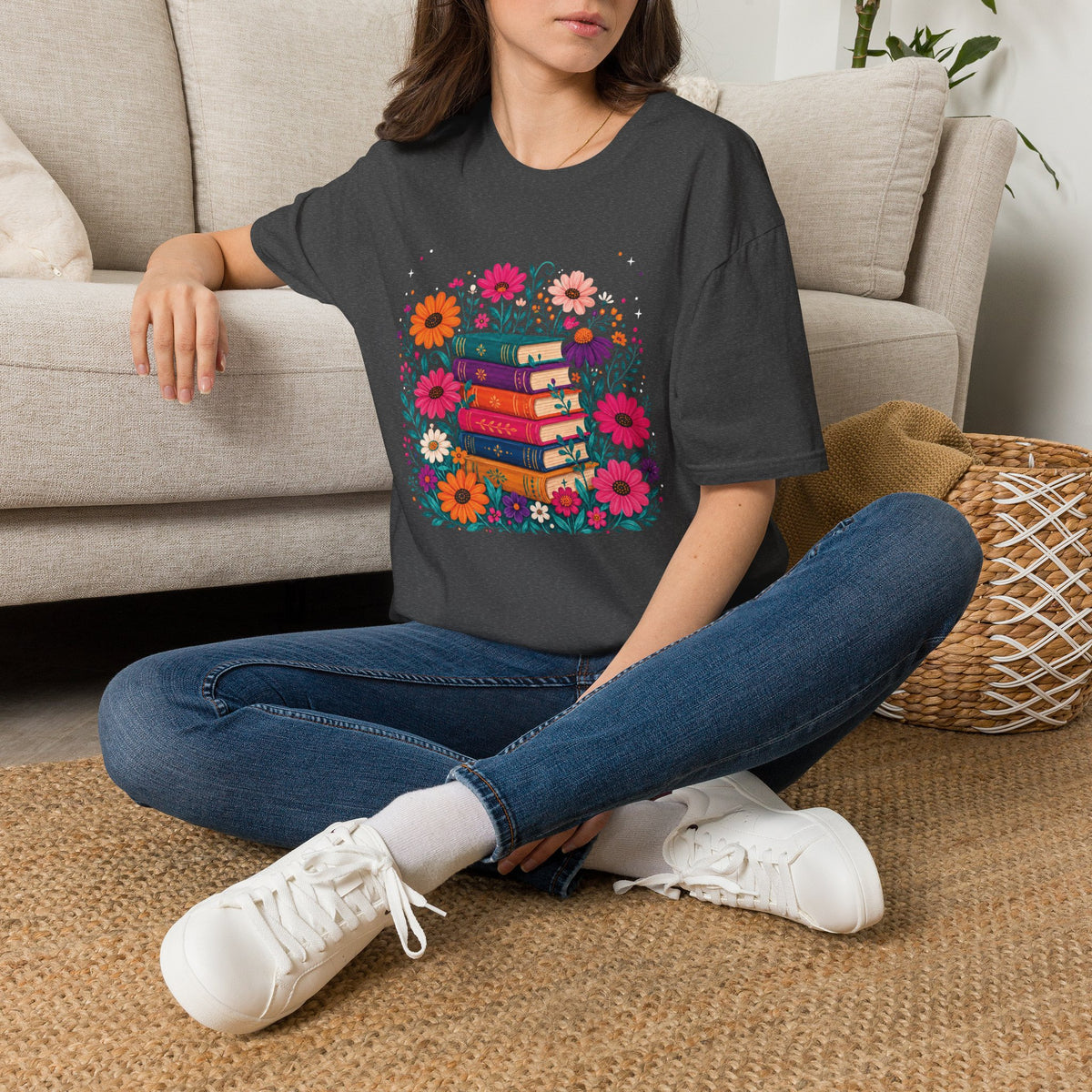 Boho Floral Book Stack T-Shirt