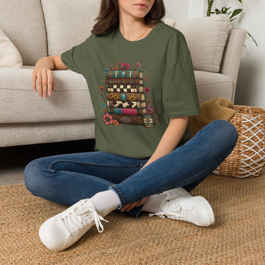 Book Stack Western Print T-Shirt