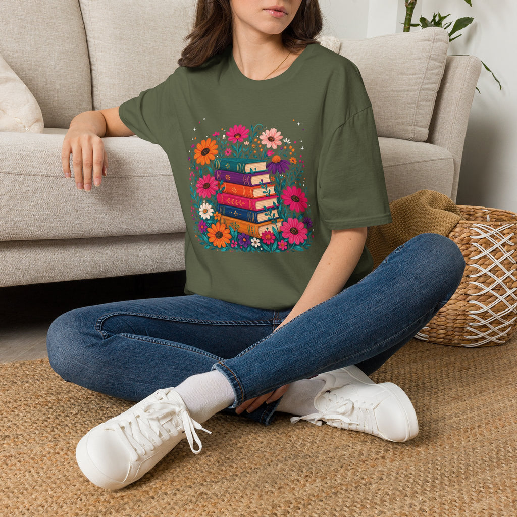 Boho Floral Book Stack T-Shirt