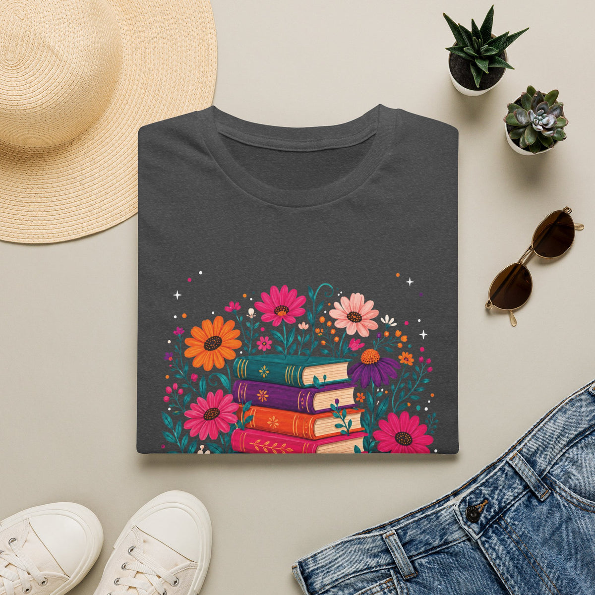 Boho Floral Book Stack T-Shirt