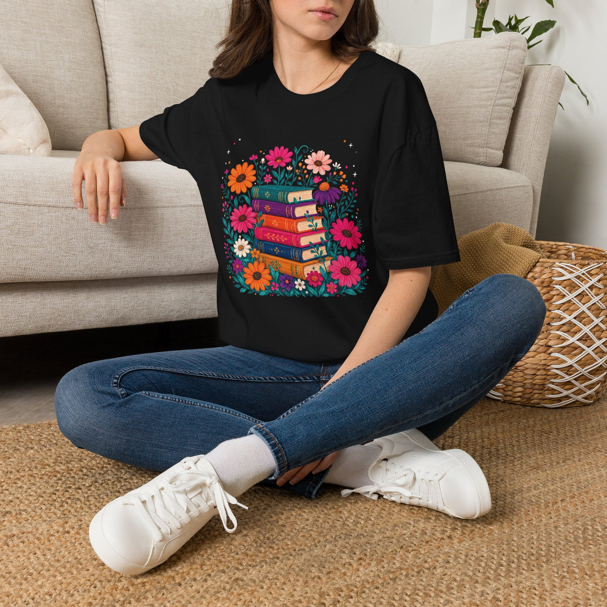 Boho Floral Book Stack T-Shirt