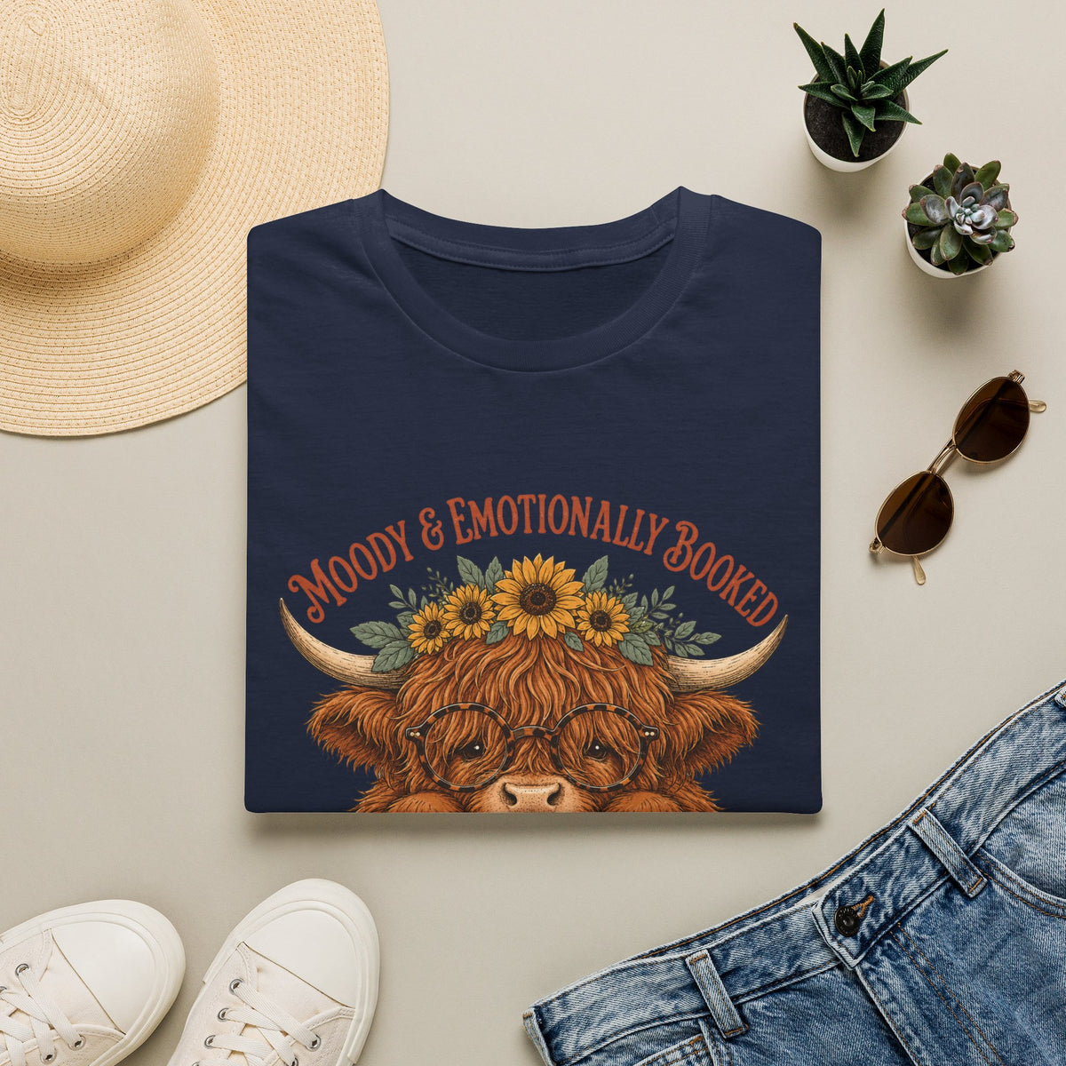 Emotionally Booked and Moody Highland Cow T-Shirt