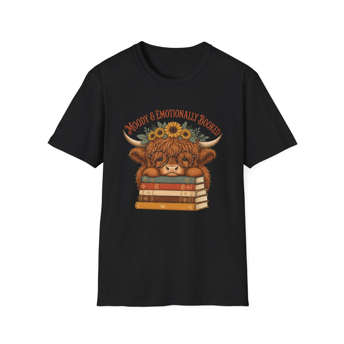Emotionally Booked and Moody Highland Cow T-Shirt