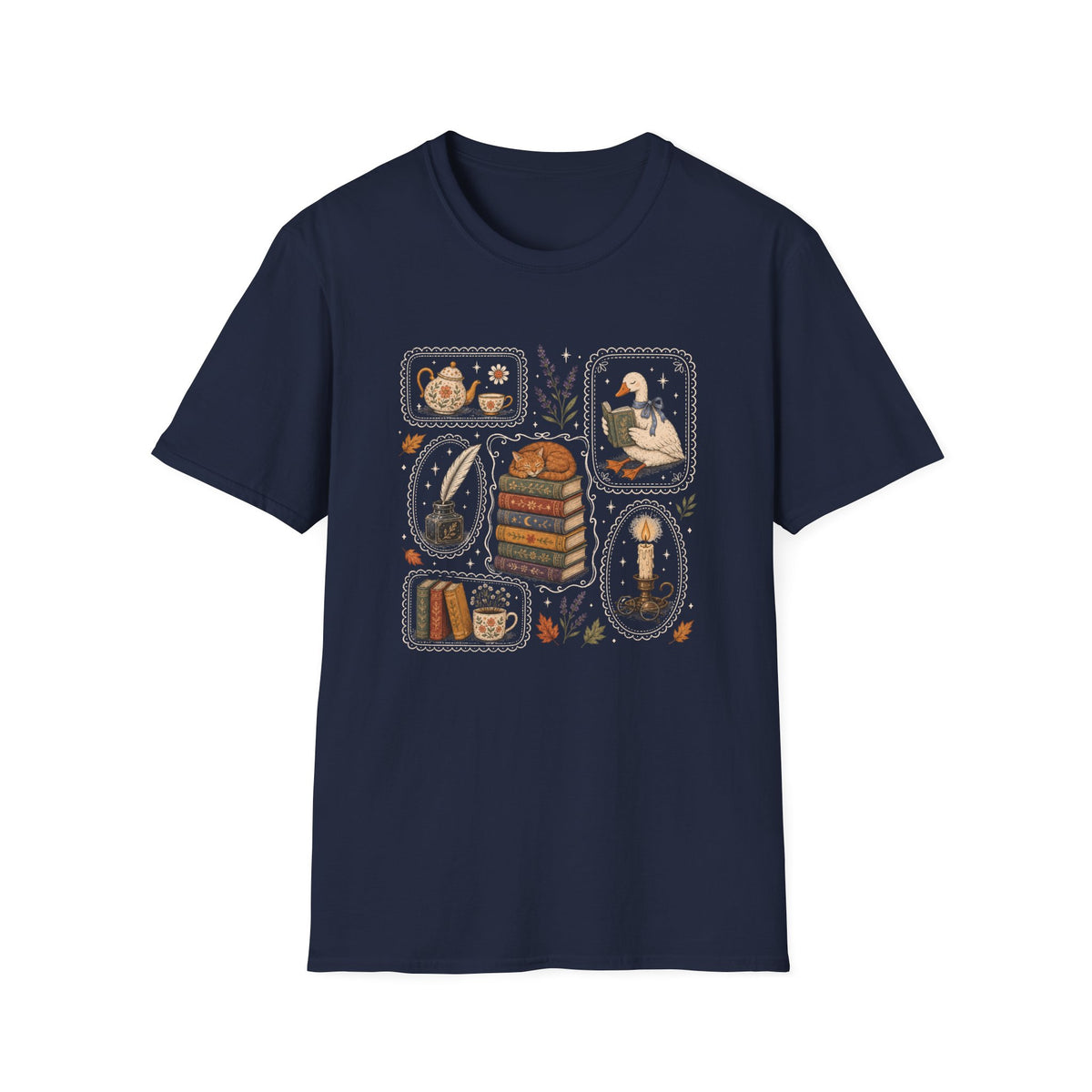 Book Stamp Goose Design T-Shirt