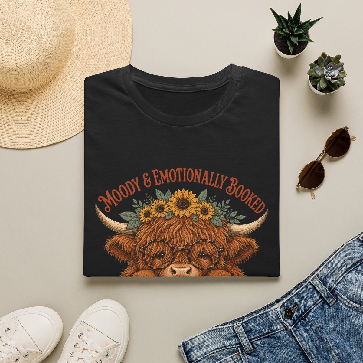 Emotionally Booked and Moody Highland Cow T-Shirt