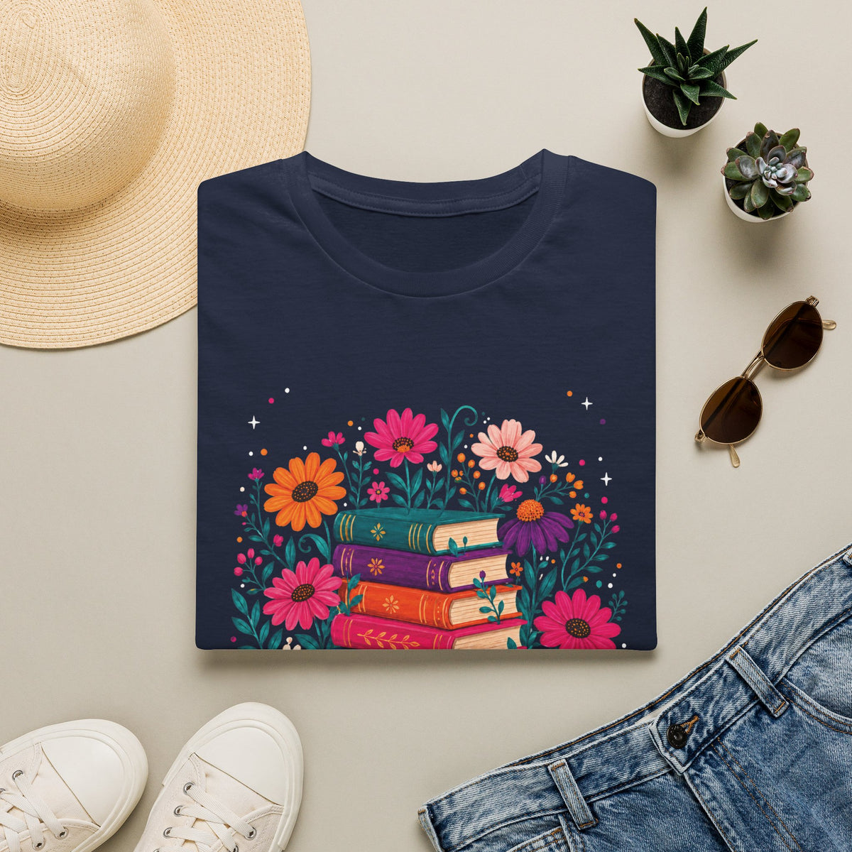 Boho Floral Book Stack T-Shirt