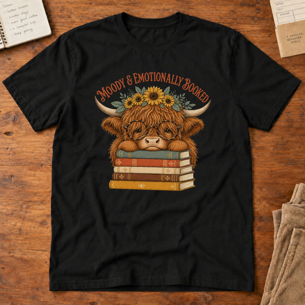 Emotionally Booked and Moody Highland Cow T-Shirt