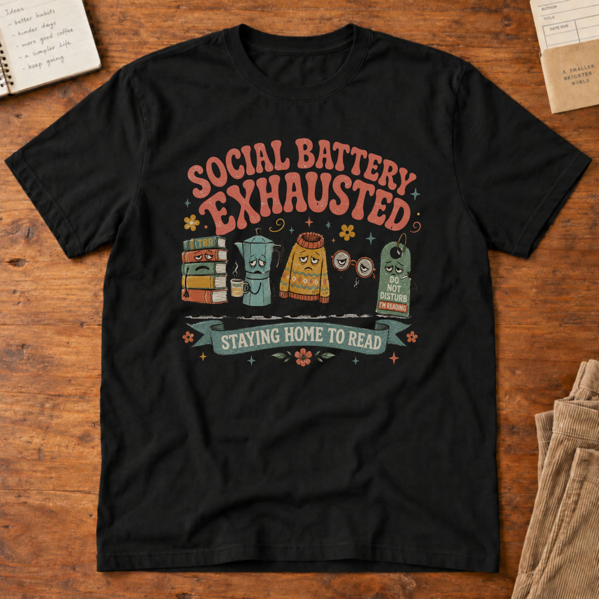 Social Battery Exhausted Staying Home To Read T-Shirt