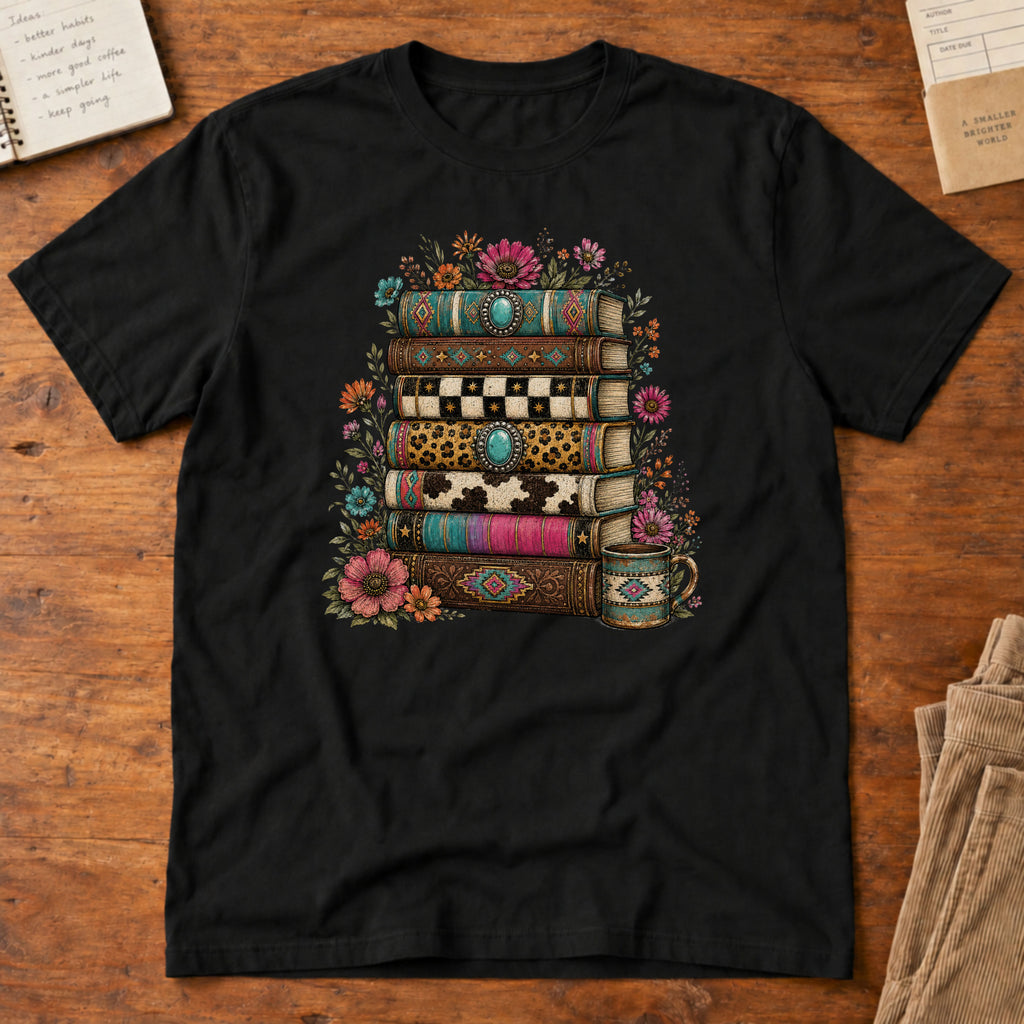 Book Stack Western Print T-Shirt