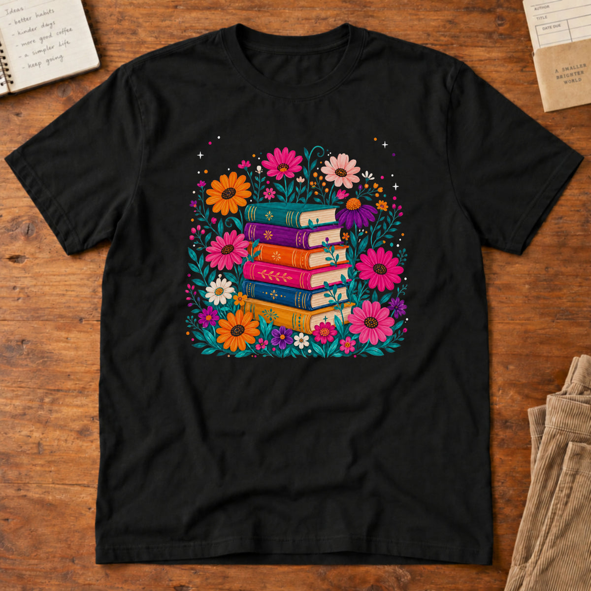 Boho Floral Book Stack T-Shirt
