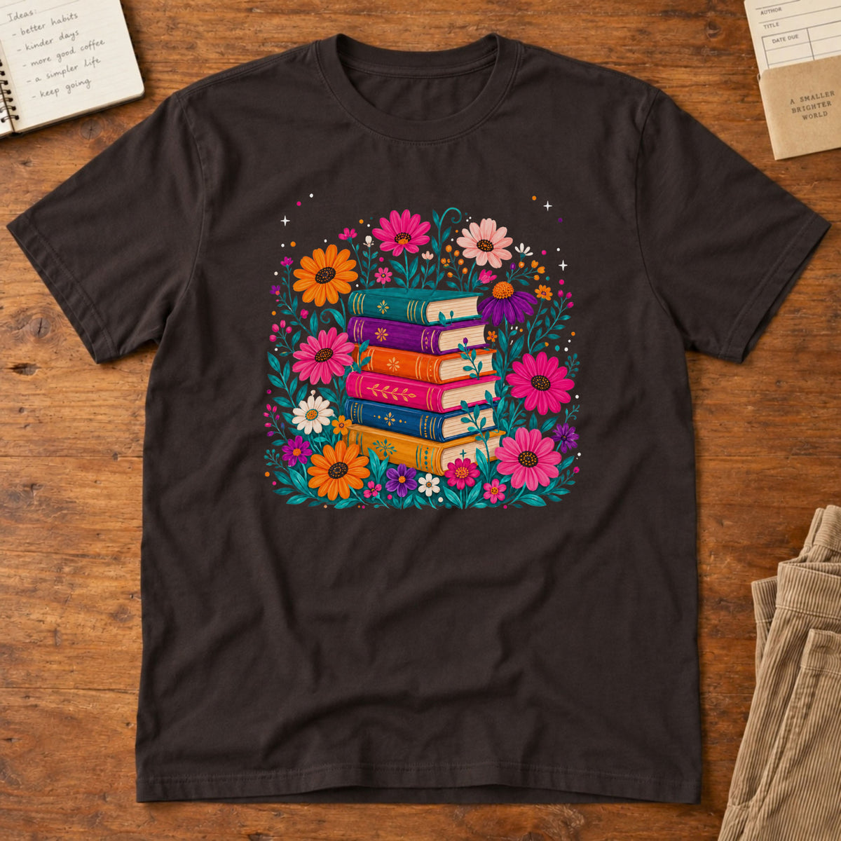 Boho Floral Book Stack T-Shirt