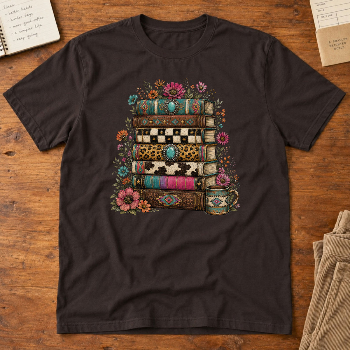 Book Stack Western Print T-Shirt