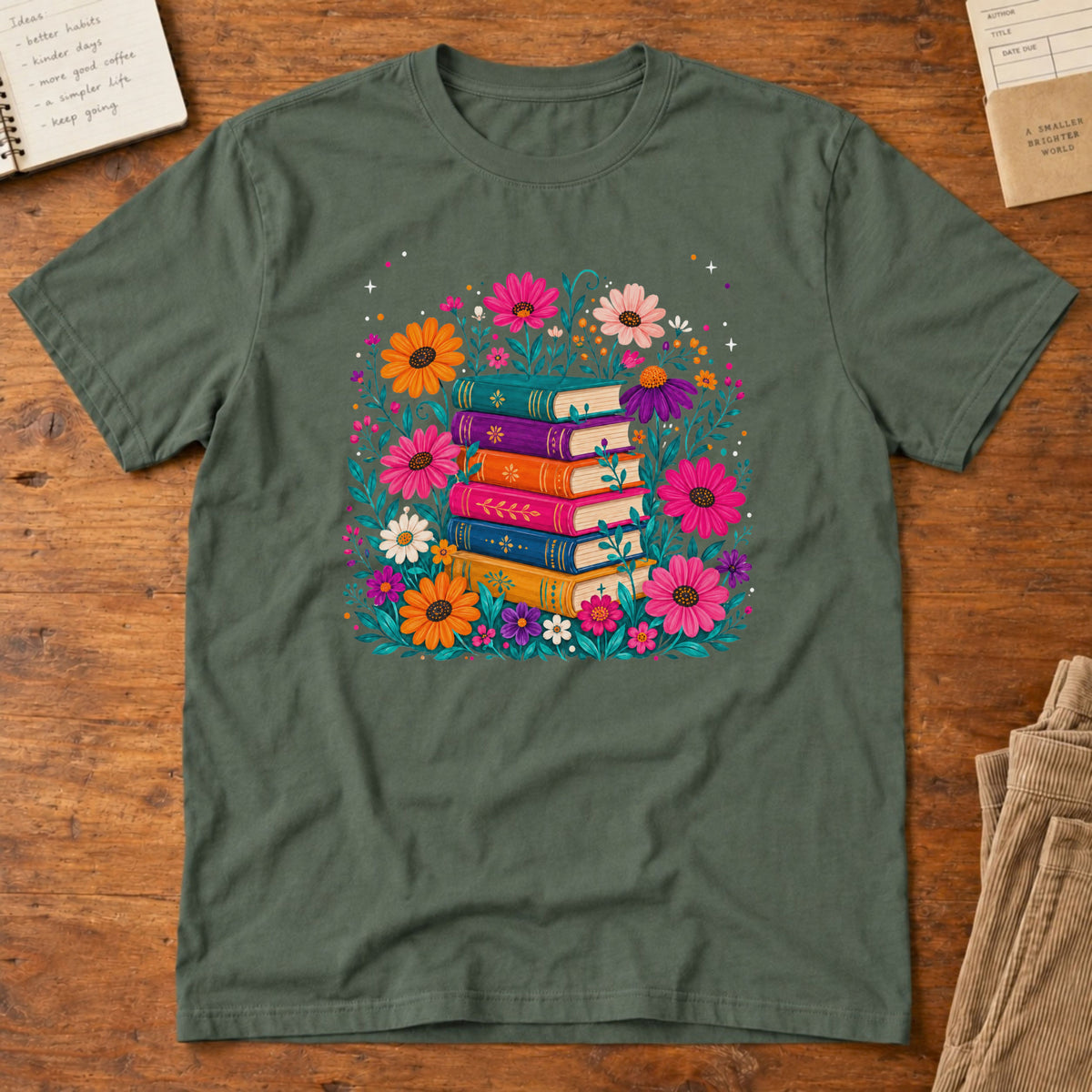 Boho Floral Book Stack T-Shirt