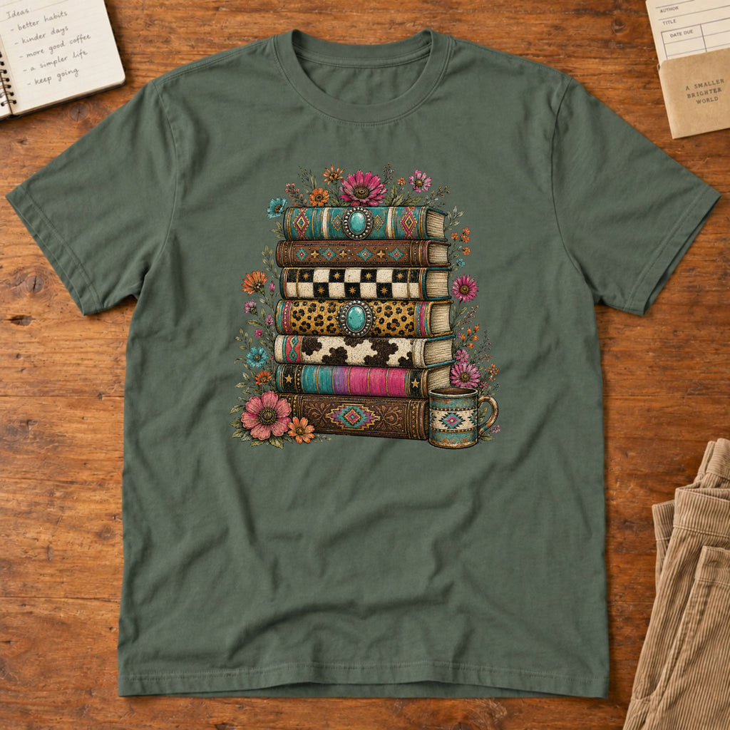 Book Stack Western Print T-Shirt