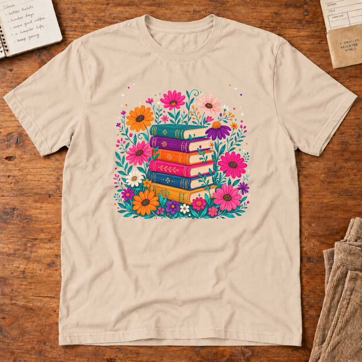 Boho Floral Book Stack T-Shirt
