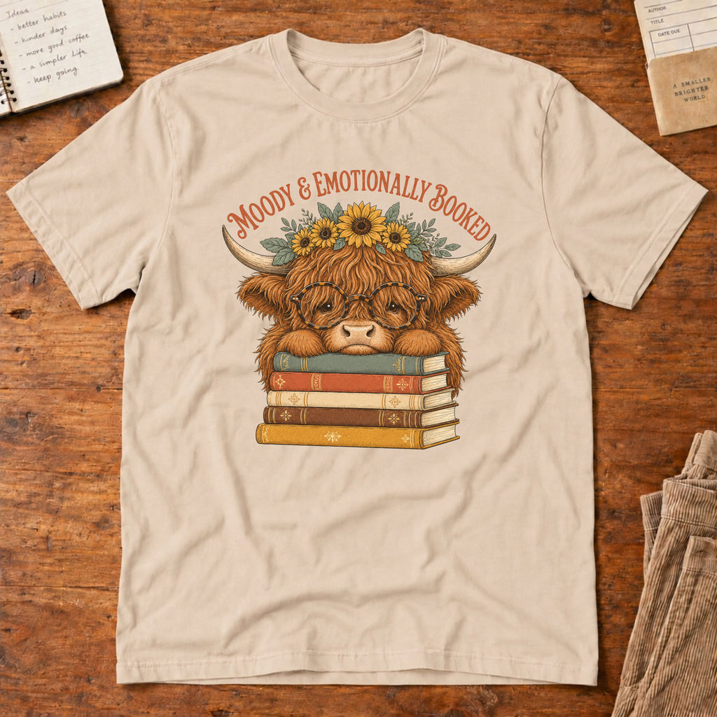 Emotionally Booked and Moody Highland Cow T-Shirt