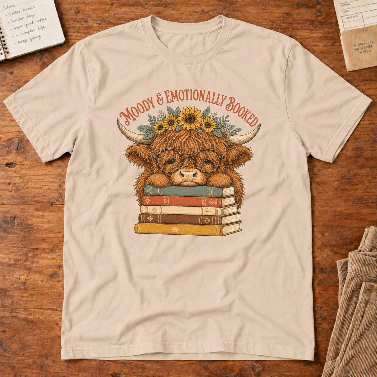 Emotionally Booked and Moody Highland Cow T-Shirt