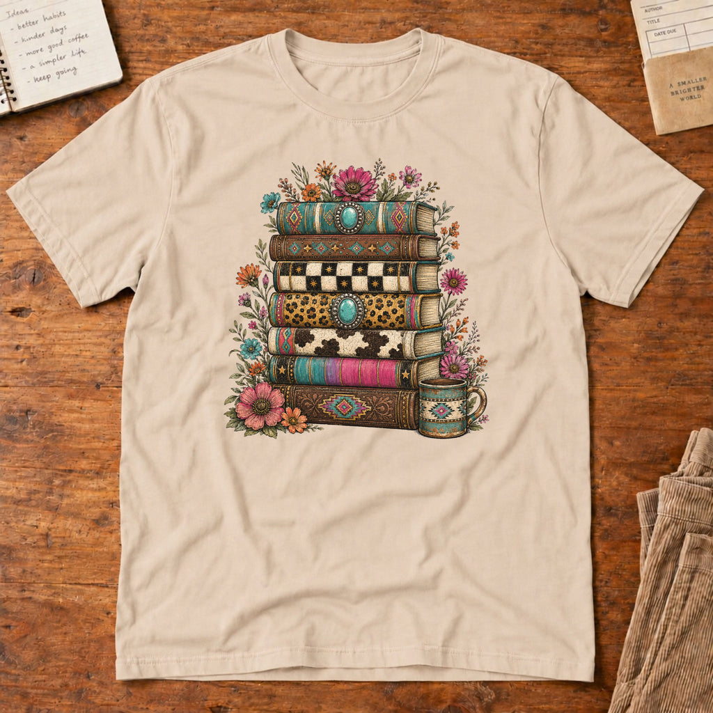 Book Stack Western Print T-Shirt