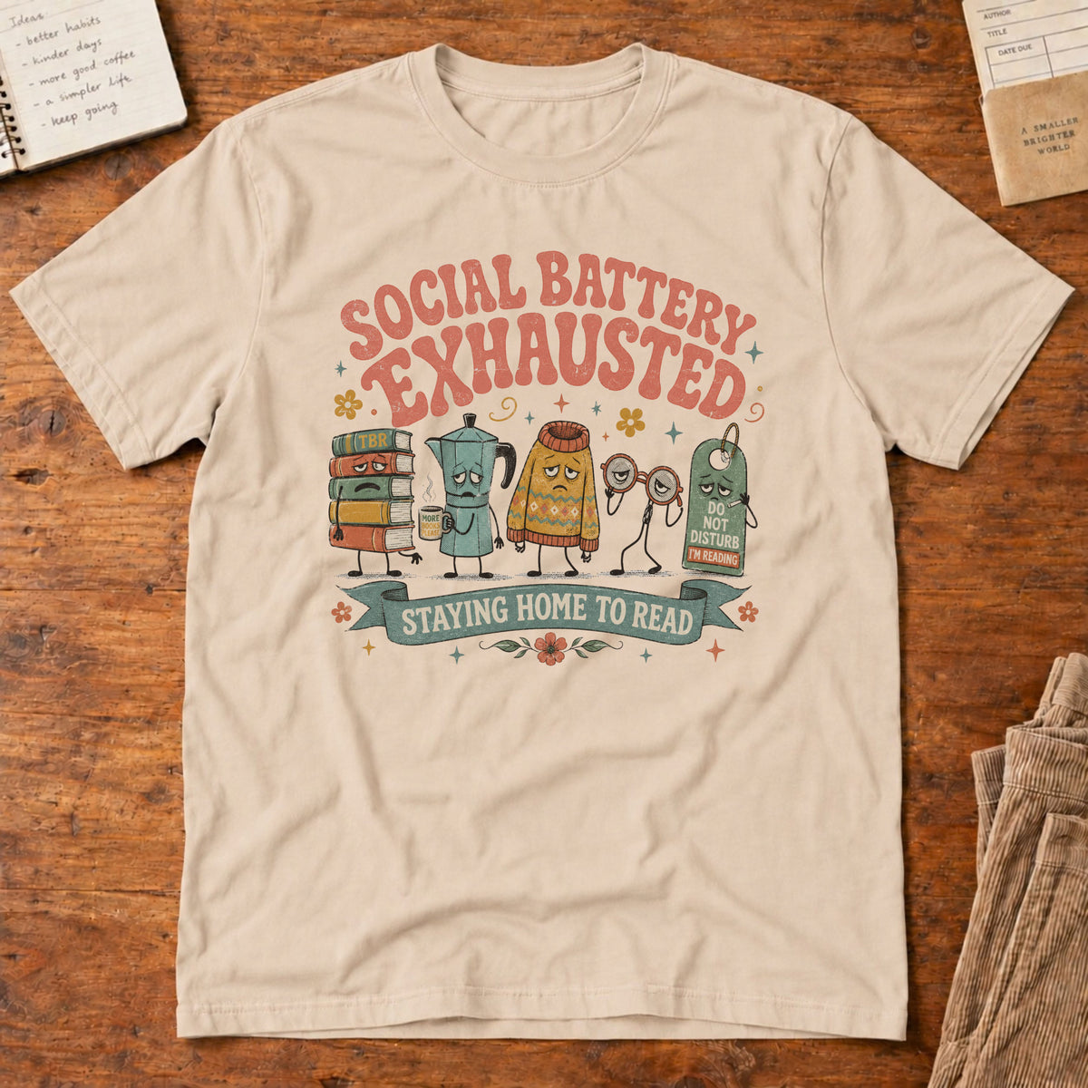 Social Battery Exhausted Staying Home To Read T-Shirt