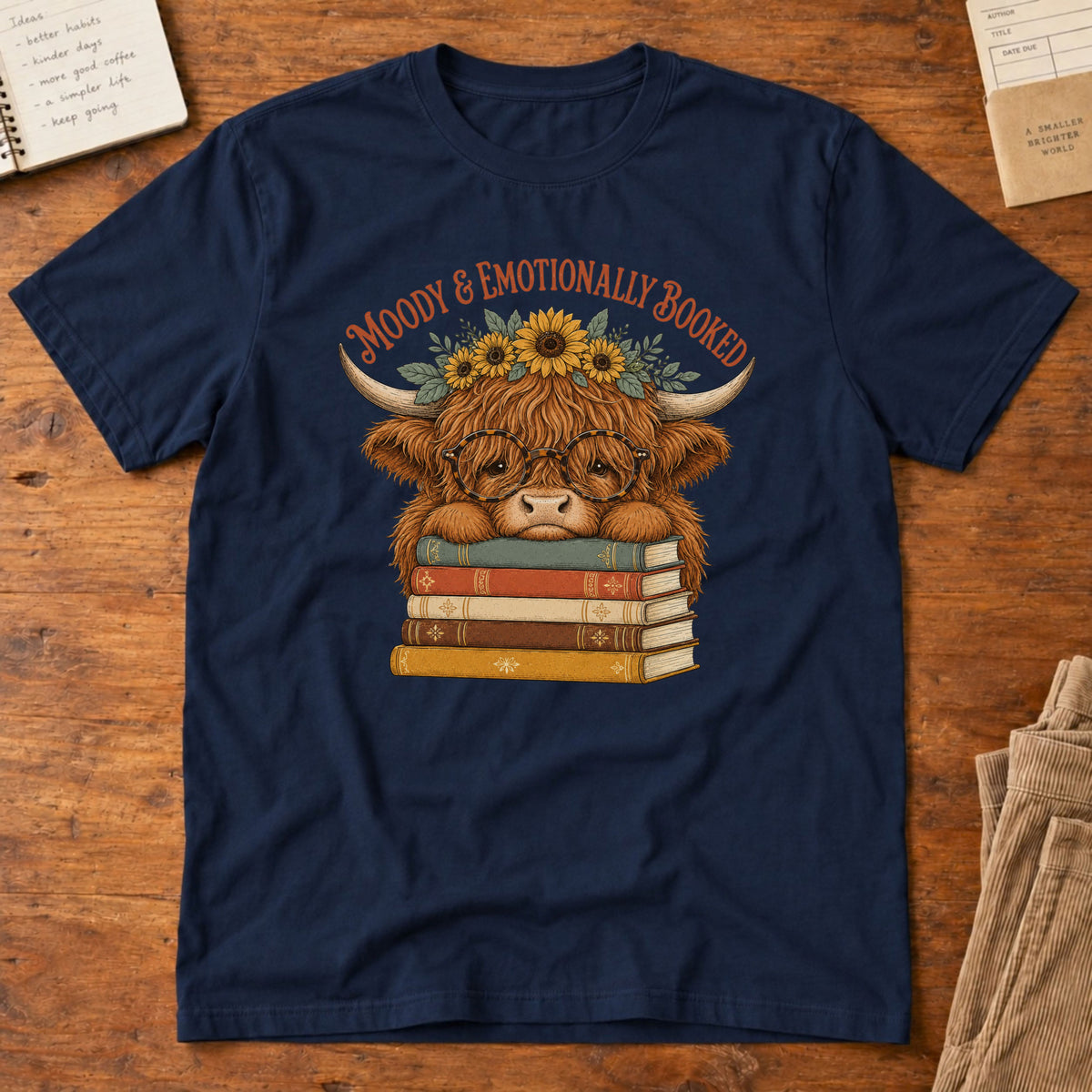 Emotionally Booked and Moody Highland Cow T-Shirt