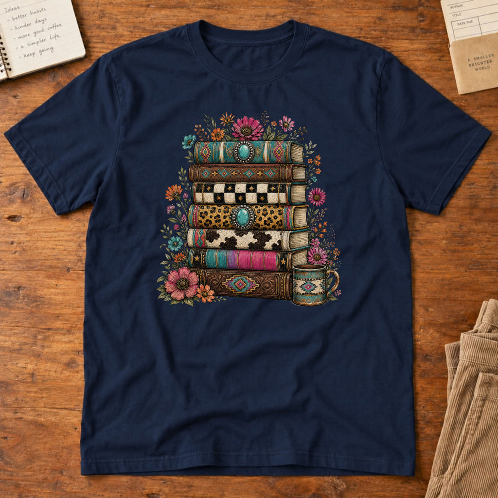 Book Stack Western Print T-Shirt