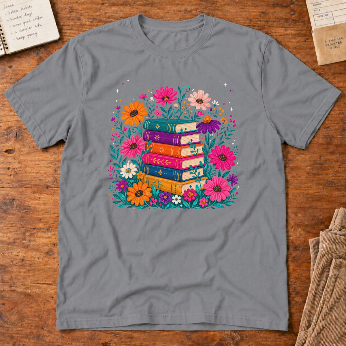 Boho Floral Book Stack T-Shirt