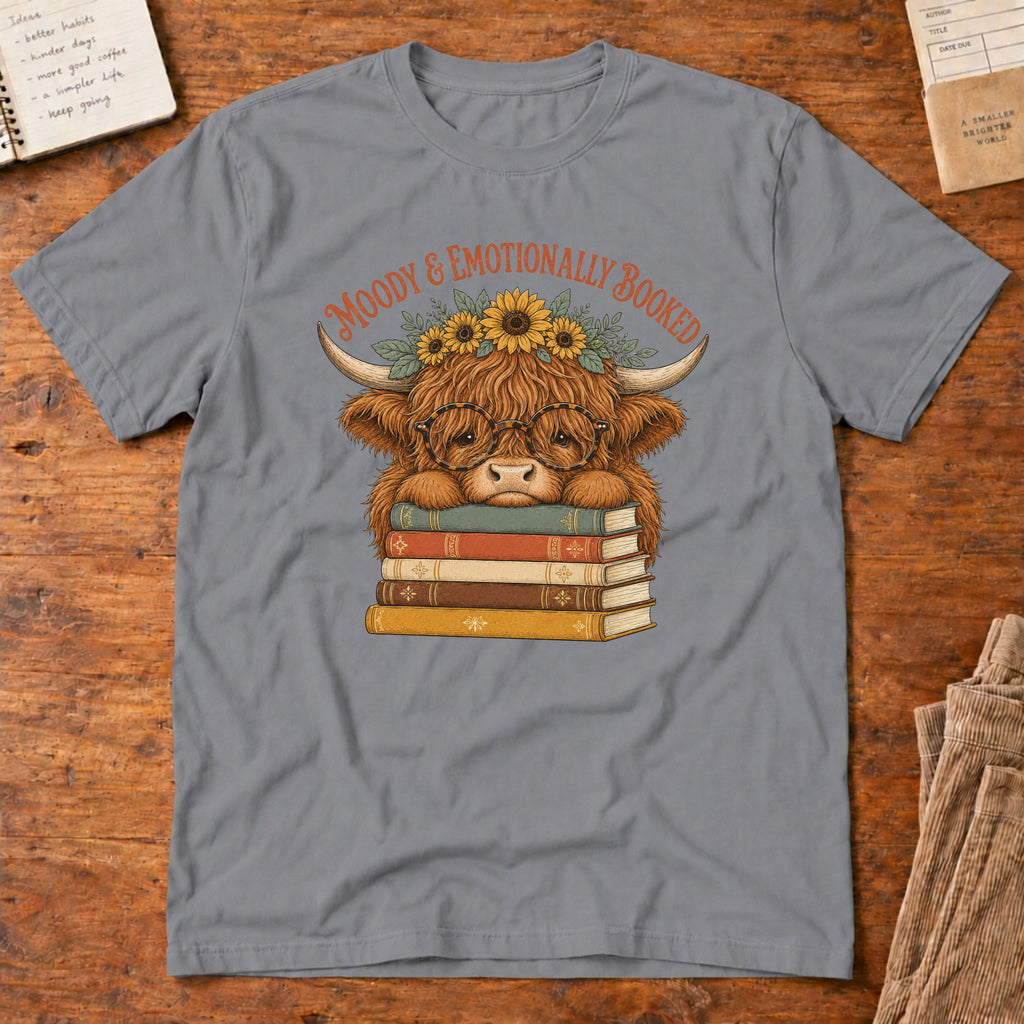 Emotionally Booked and Moody Highland Cow T-Shirt