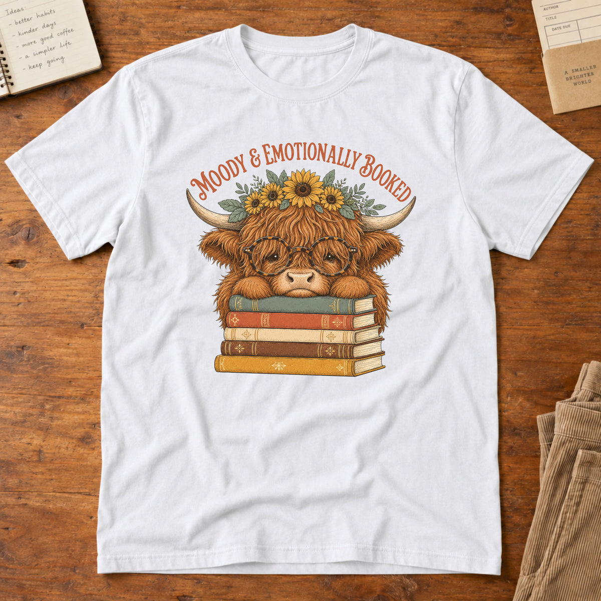 Emotionally Booked and Moody Highland Cow T-Shirt