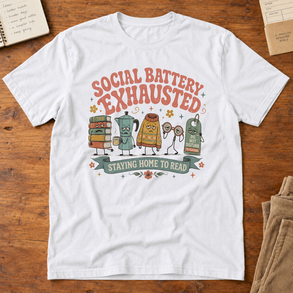 Social Battery Exhausted Staying Home To Read T-Shirt