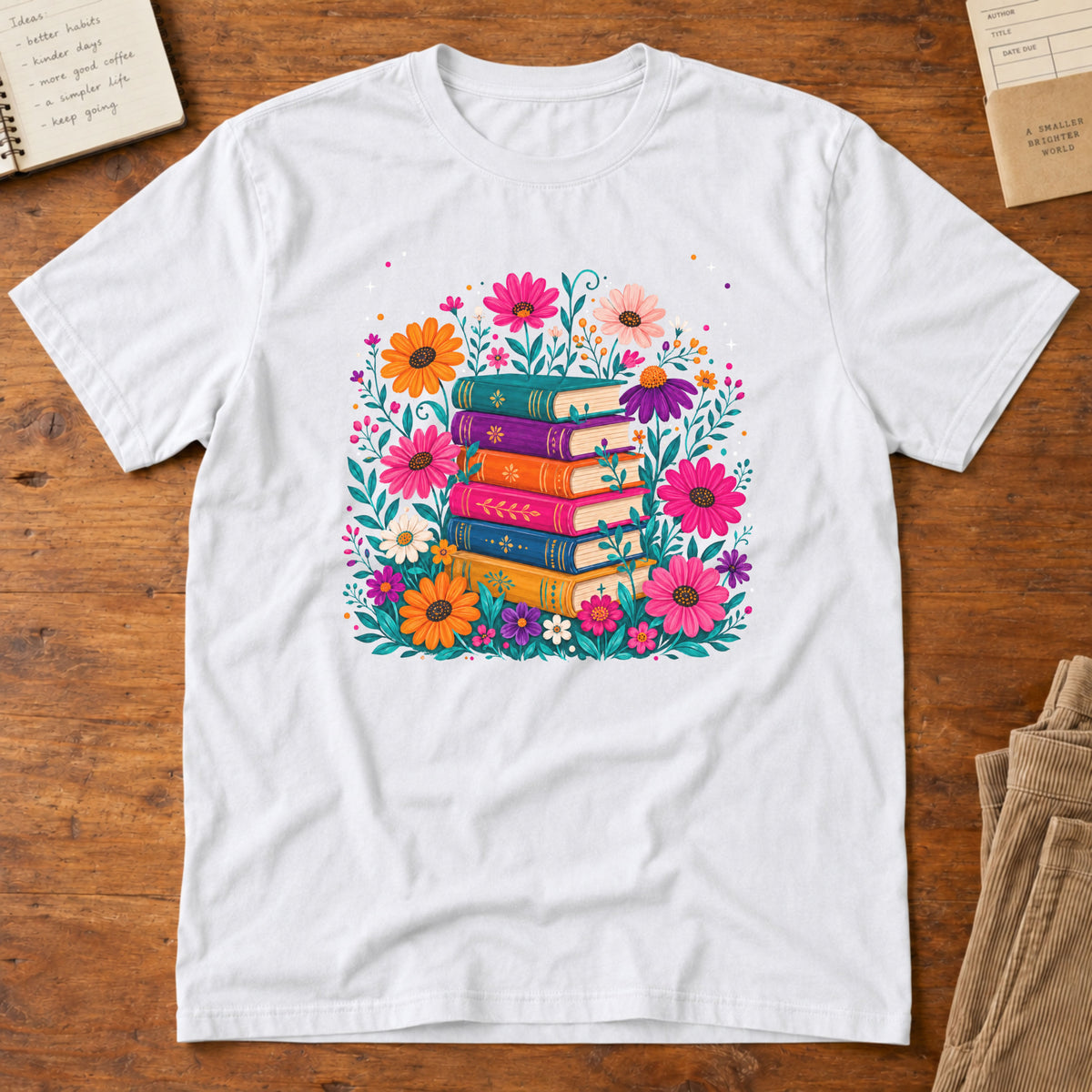 Boho Floral Book Stack T-Shirt