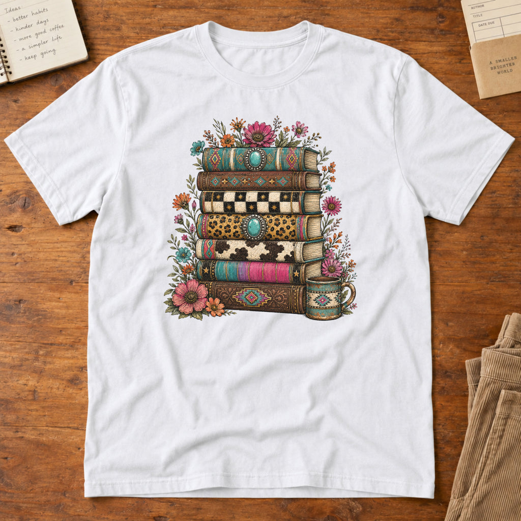 Book Stack Western Print T-Shirt