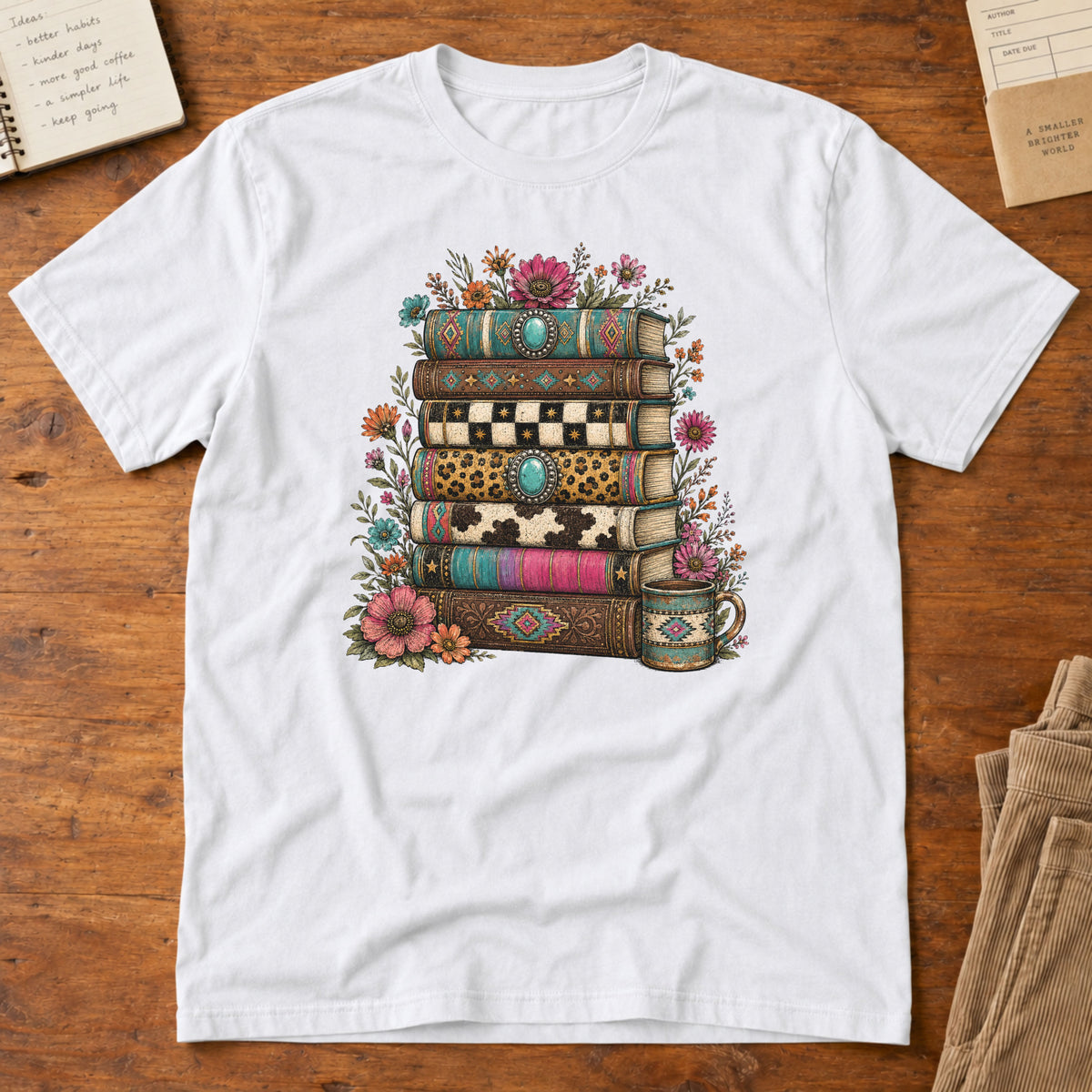 Book Stack Western Print T-Shirt